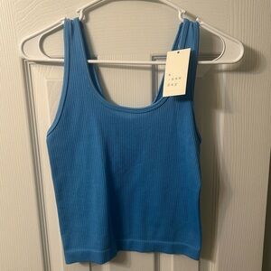 A New Day Ribbed Slim Fit Tank Top in Light Blue-Small
